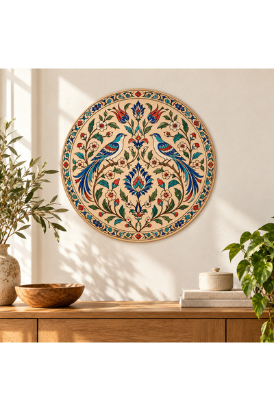 TOTTERİQ Kuş Desenli Çini Temalı Ahşap Boyama Seti 40 cm, 12 Renk Boya ve Fır...