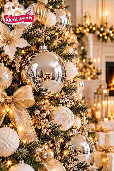 Bkmc Lüks Yılbaşı Ağaç Süsü 15 cm Büyük Boy Dekoratif Top Gümüş Gold Kırmızı Bordo Renk Seçenekli Noel Ağacı Süsü Yılbaşı Ağaç Süsü