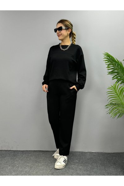 MYSSHOES المرأة طويلة الأكمام طاقم الرقبة فسكوزي اثنين من الغزل بلوزة وبنطلون...