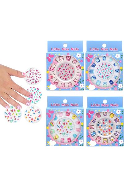 KASTWAVE أظافر صناعية للأطفال من 3-6 سنوات، 4 عبوات 48 قطعة مع ملصقات DIY، أظ...