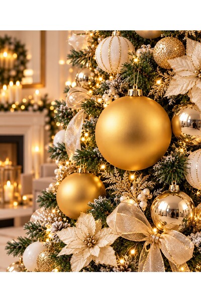 Bkmc Yılbaşı Ağaç Süsü Mat Top 15 cm Büyük Boy Dekoratif Çam Ağacı Süsü Kırmızı Gold Altın Noel Ağacı Süsü Yılbaşı Ağaç Süsü