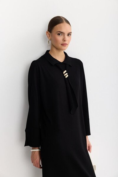 Pamuk Butik Women's Wide Slit Tie-Detail Mercerized Knitwear Dress