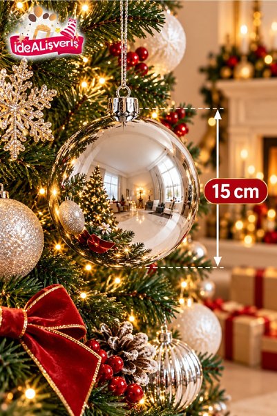 Bkmc Lüks Yılbaşı Ağaç Süsü 15 cm Büyük Boy Dekoratif Top Gümüş Gold Kırmızı Bordo Renk Seçenekli Noel Ağacı Süsü Yılbaşı Ağaç Süsü