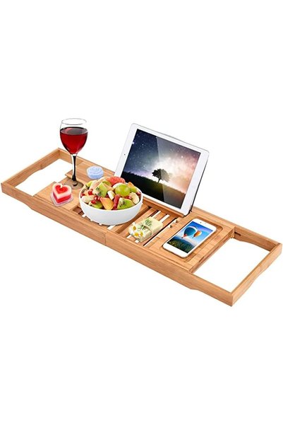GENERAL حامل حوض الاستحمام سكاي تاتش من الخيزران، صينية حوض استحمام قابلة للت...
