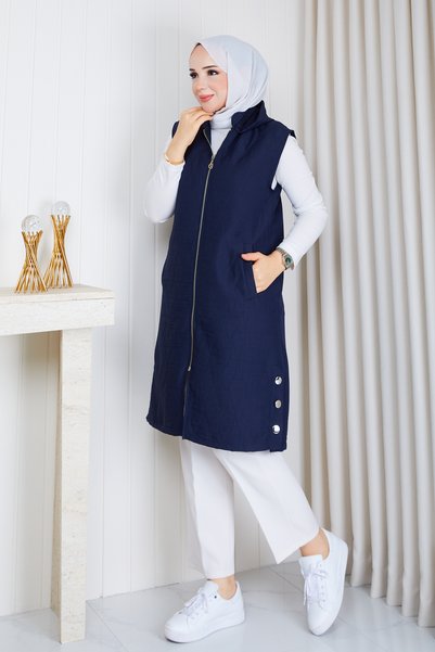 Pamuk Butik Γυναικείο καπιτονέ γιλέκο με κουμπιά στο πλάι και σχέδιο κρεμμυδιού