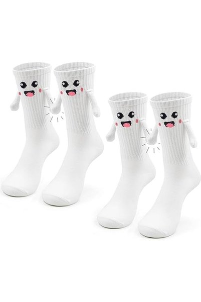 KASTWAVE Magnetic Hand Holding Socks, 2 Pairs of Cute Smile Face Design, Funn...