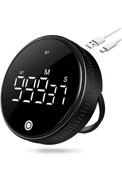 HASTHIP ®   مؤقت رقمي مغناطيسي، مؤقت مطبخ قابل لإعادة الشحن عبر USB مع شاشة L...
