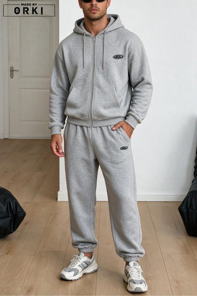 EFFRENATU Minimalist Oval Logo Printed Melange Gray Unisex Cardigan Jogger 2 ...