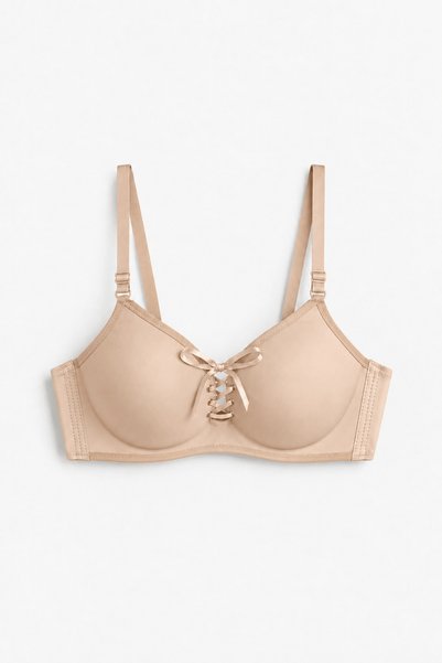 Hepsi Moda Lace-Up Laser Cut Bra - Nude