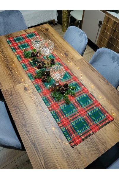 Esin Tasarımçeyizevi New Year's Concept Plaid Runner Tablecloth (40X140Cm)