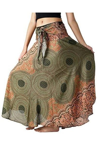 GENERAL تنورة طويلة نسائية من B BANGKOK PANTS، تنورة ماكسي بوهيمية مطبوعة بال...