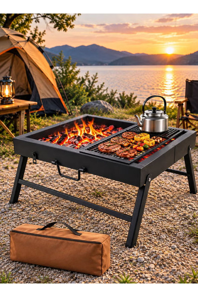Generic Brand Square Folding Bbq Grill and Charcoal Grill for Camping and Tra...
