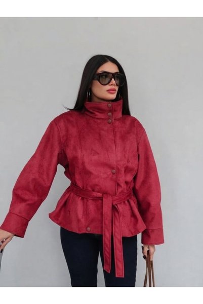 Ekim Store Jachetă din piele întoarsă cu guler înalt și curea