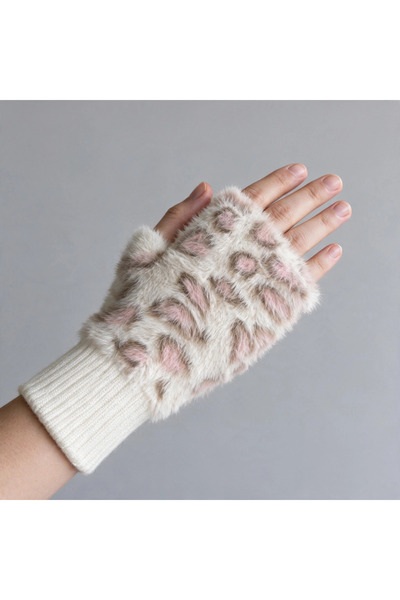 Gullfoss Women's Plush Faux Fur Leopard Pattern Cut-Out Finger Gloves