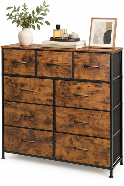 Gogoya 9-Drawer Fabric Dresser, Bedroom Storage Organizer with Steel Frame & ...
