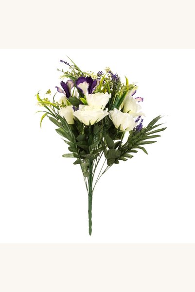 Comerivo Flori artificiale mov si albe cu trandafiri, buchet decorativ 60cm
