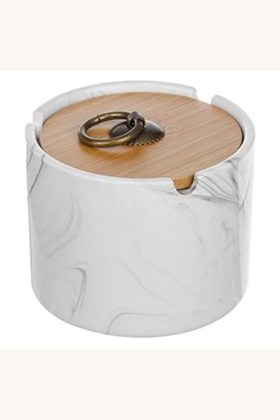Comerivo Recipient pentru cenusa din ceramica alba cu capac din bambus, 10x7cm