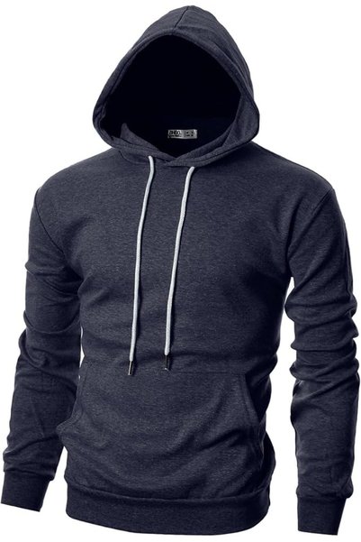 Ohoo Mens Slim Fit Long Sleeve Lightweight Pullover Basic Hoodie With Kangaro...