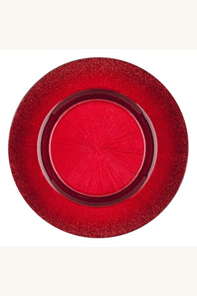 Comerivo Farfurie sticla rosie 21cm cu detalii glitter pentru servirea fructelor