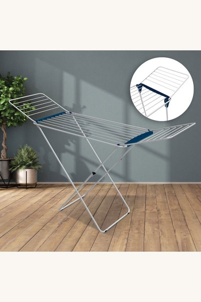 Comerivo Uscator pentru rufe metalic alb, deschidere larga 177x55cm cu picioa...