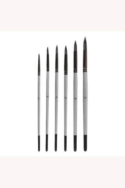 Comerivo Pensule pentru pictura cu varf rotund, set 6 bucati, maner argintiu