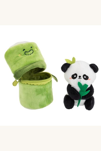 Comerivo Jucarie de Plus Panda Alb-Negru in Husa Verde cu Bambus