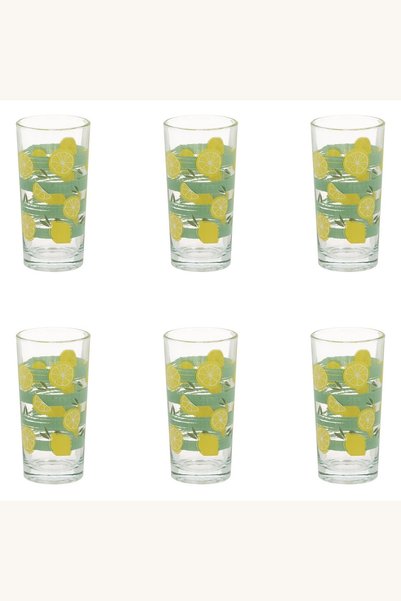 Comerivo 6 Pahare apa sticla transparenta cu model lamai, 250ml fiecare