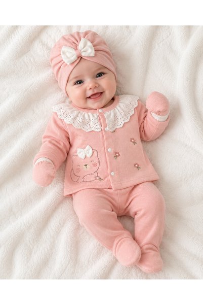 Arinpexa 5-Piece Bow and Bow-Throught Set, 100% Cotton, Newborn Baby Girl Zib...