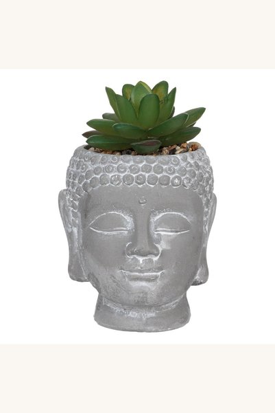 Comerivo Planta Artificiala in Ghiveci Ciment Cap Buddha, 8x8x9.5cm