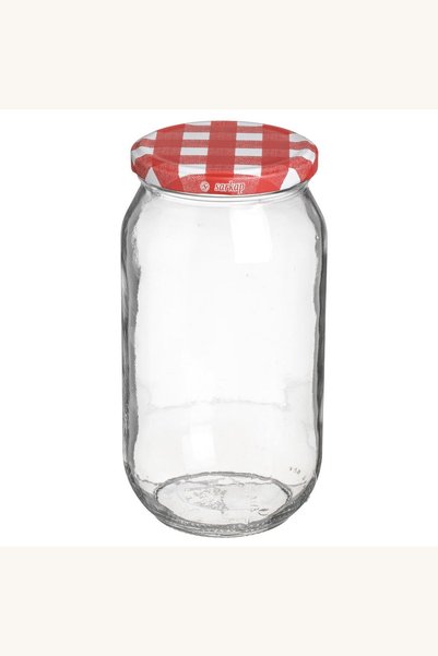 Comerivo Borcan depozitare sticla transparent capac rosu carouri 1000ml