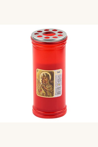 Comerivo Lumanare cu imagine religiosa si capac rosu, 6.8x15.5cm, ardere 40 ore