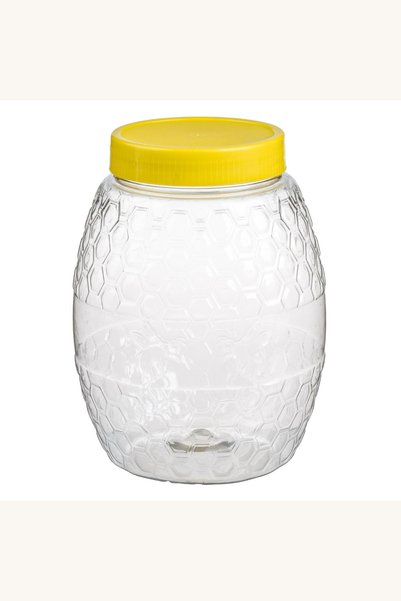 Comerivo Recipient din plastic transparent pentru miere 1.5L, cu capac galben
