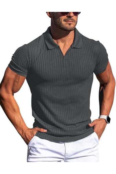 GENERAL Men's Muscle V Neck Polo Shirts Slim Fit Short Long Sleeve Cotton Gol...