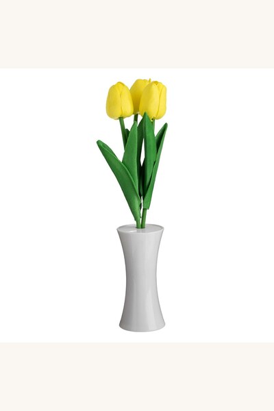 Comerivo Lampa decorativa cu lalele galbene si LED, 31cm, baza ecru