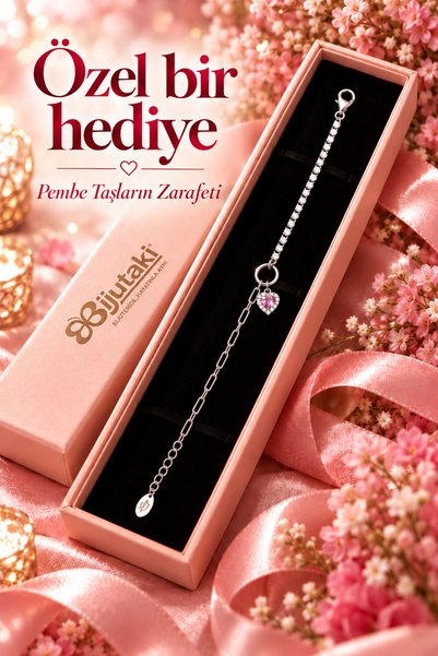 bijutaki size her şeyin en güzeli yakışır Bijutaki Pembe Kalp Taşlı Su Yolu B...