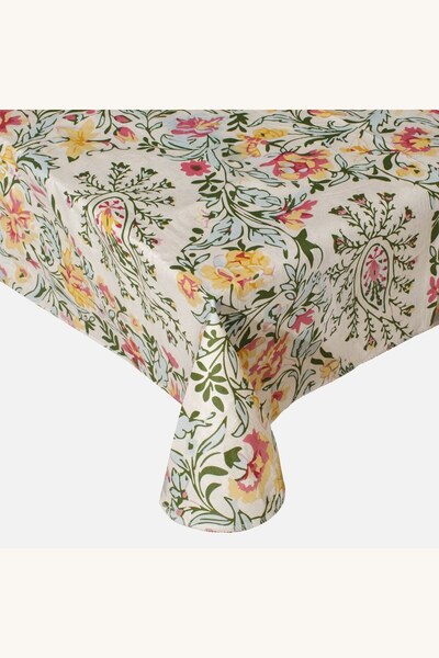 Comerivo Fata de masa cu model floral, plastifiata, 180x140cm, culoare ecru