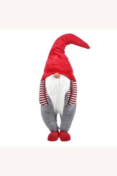 Comerivo Gnome de Craciun cu caciula rosie si bluza dungi, 115 cm inaltime