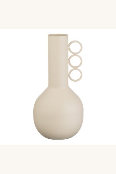 Comerivo Vas decorativ din metal bej cu maner inel, design modern 11x22.5cm
