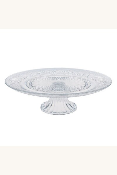Comerivo Suport rotund din sticla pentru prajituri cu model sculptat 32.5cm