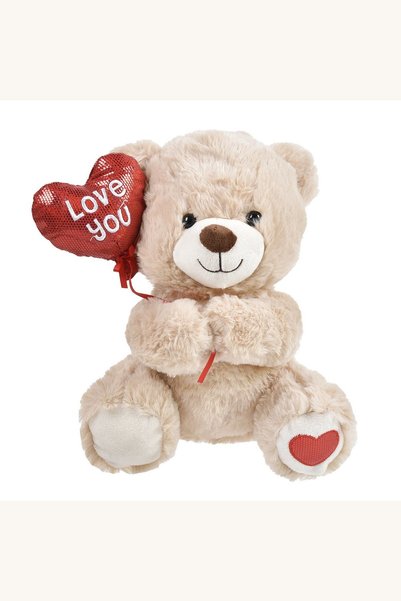 Comerivo Jucarie de plus urs bej 25cm cu inima rosie si balon folie