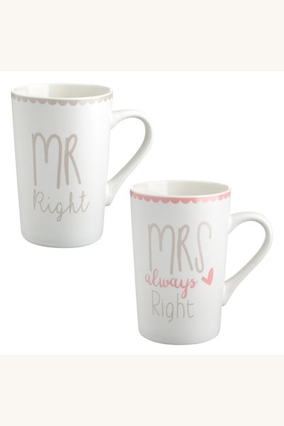 Comerivo Set 2 căni off white, Mr Right și Mrs Always Right, 350 ml