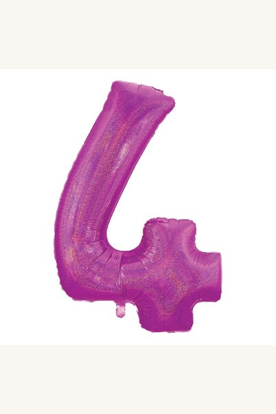 Comerivo Balon cifra 4 din folie holografica fucsia, 70cm, pentru decoratiuni...