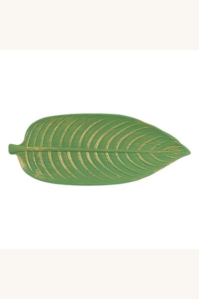 Comerivo Suport Potpourri Frunza Verde Brushed din Lemn, 45x18cm