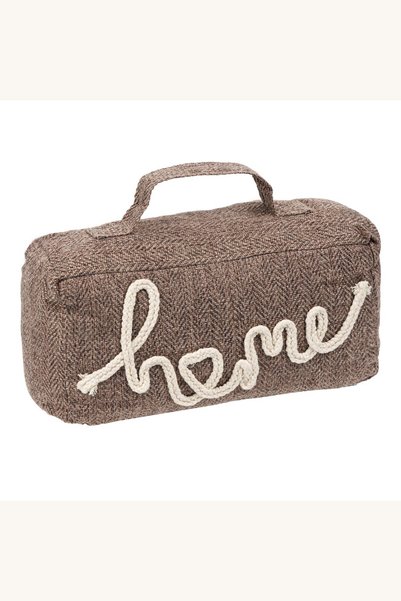 Comerivo Opritor de ușă bej-maro cu mâner și imprimeu cu textul Home, 24x10x19cm
