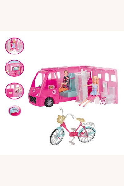 Comerivo Casa mobila roz cu bicicleta si papusi, complet mobilata cu accesorii
