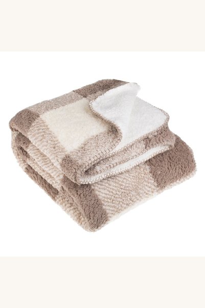Comerivo Cuvertura dubla fata blana shaggy maro carouri 160x130cm pentru iarna