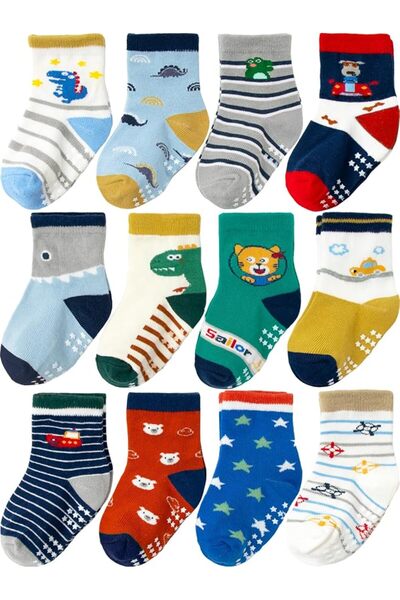 Yelajoy 12 Pairs Toddler Socks,Non Slip Grip Ankle Hosiery