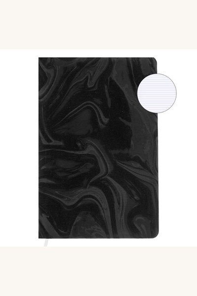 Comerivo Caiet de notite negru A5 cu textura fina si pagini dictando - 80 file