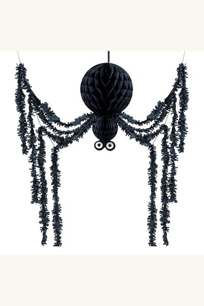 Comerivo Decor de Halloween, păianjen negru din hârtie cu picioare lungi, pen...