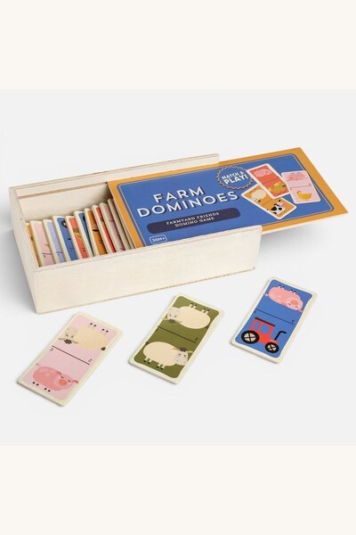 Comerivo Domino cu Animalute de Ferma - Joc Educativ din Lemn pentru Copii